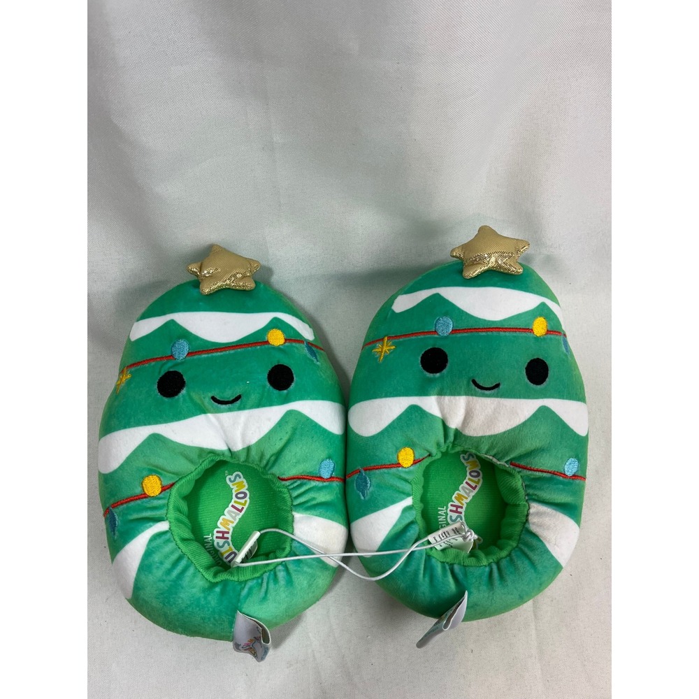 Squishmallows Carol the Christmas Plush Slippers Kids Size 13-1 Green Holiday